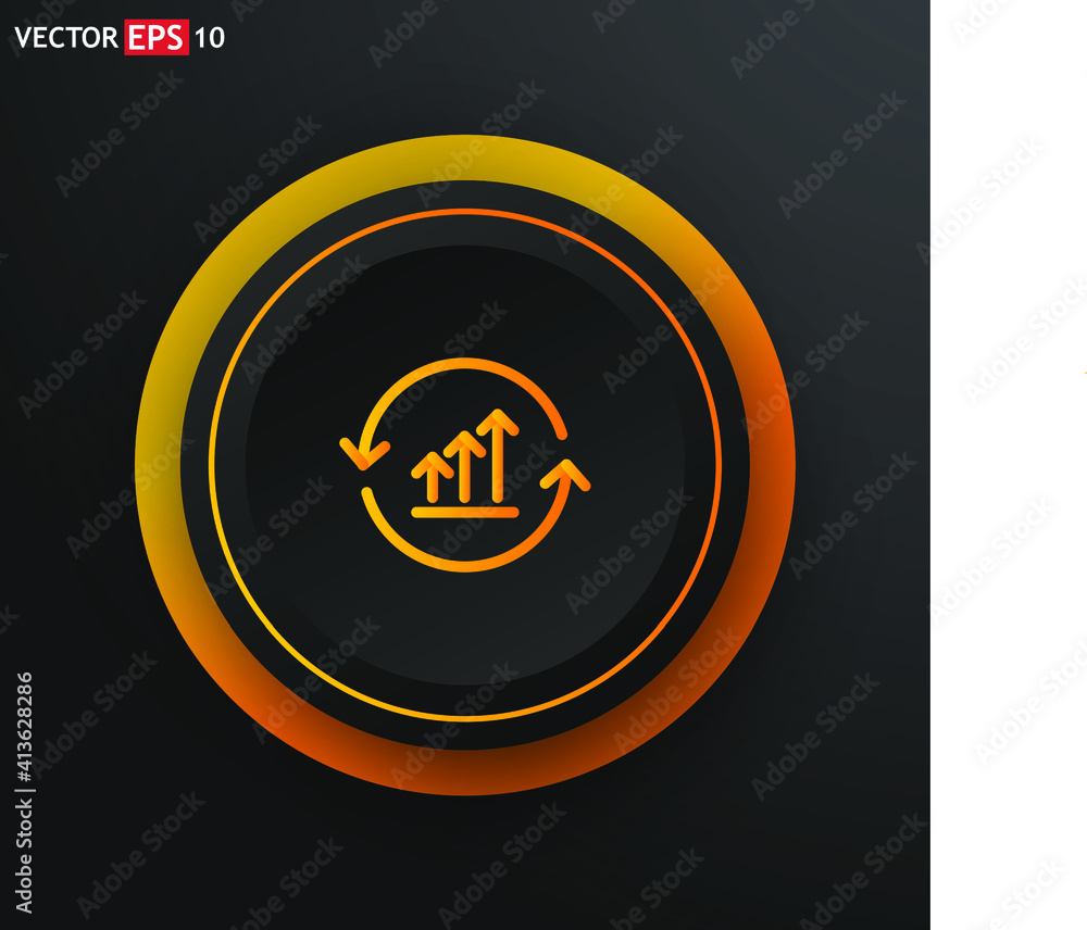 Poster growth chart and circular arrows line sign. single line icon on black background