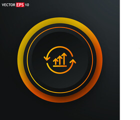 Growth chart and circular arrows line sign. Single line icon on black background