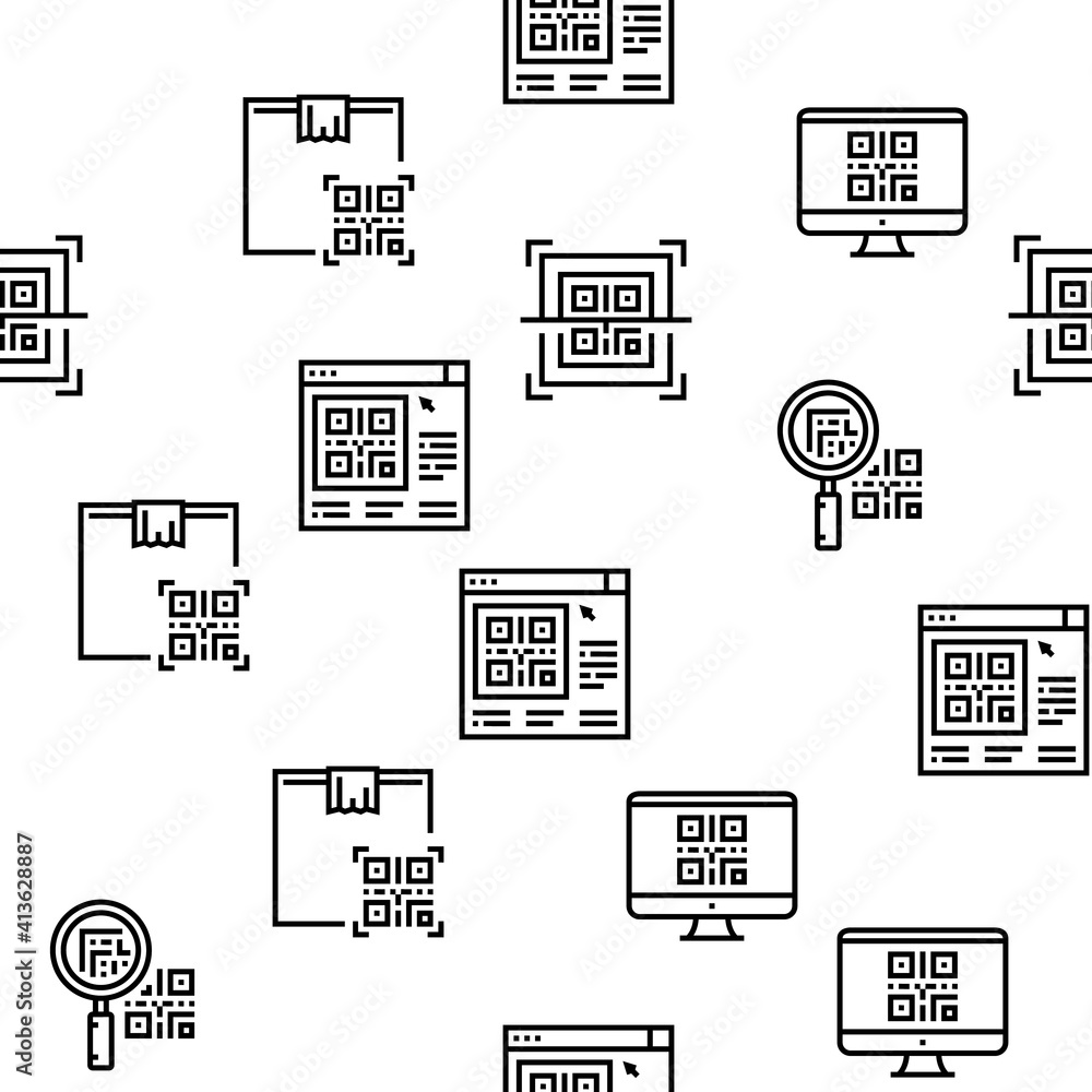Poster qr code identification vector seamless pattern thin line illustration
