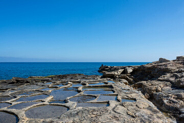 View of the Roman salt flats in Malta