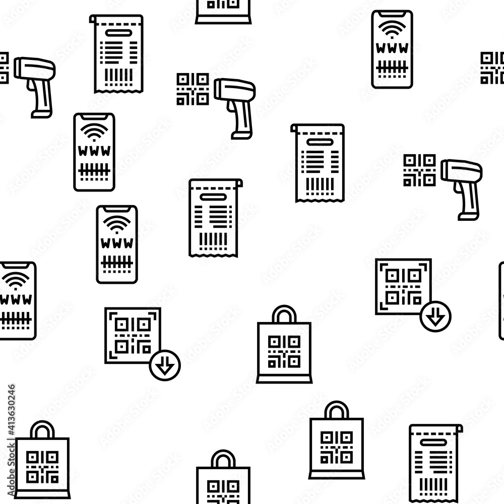 Poster qr code identification vector seamless pattern thin line illustration