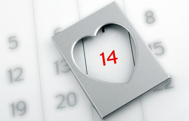 Calendar of February 14 Valentine's Day Copy space