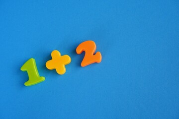 Obraz premium adding one and two on blue background