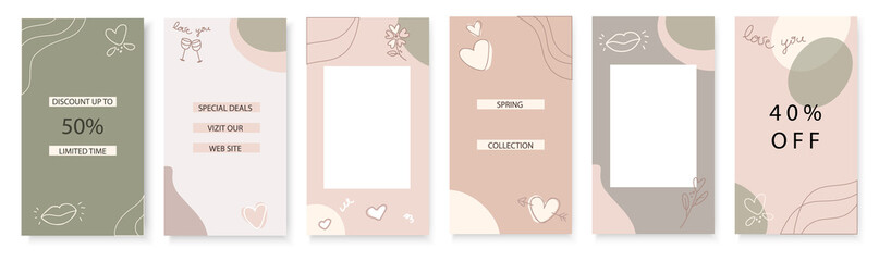 Vector set of abstract creative backgrounds in minimal trendy style with copy space for text and photo - design templates for social media stories and bloggers - simple, stylish and minimal designs.