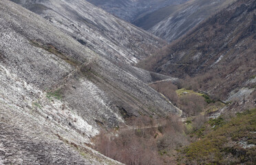 Mountains stripped of their vegetation after a fire