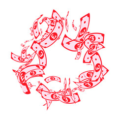 British pound notes falling. Messy GBP bills on wh