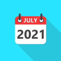July 2021 Calendar Flat Style Icon Long Shadow. July 2021 Business Calendar Planner Flat Vector Icon. Vector Illustration