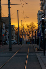 Fototapeta na wymiar a beautiful sunset view of tram rail in Setif city
