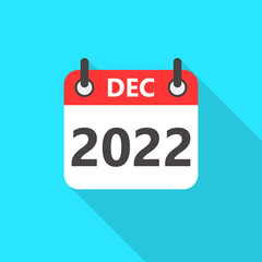 December 2022 Calendar Flat Style Icon Long Shadow. December 2022 Business Calendar Planner Flat Vector Icon. Vector Illustration