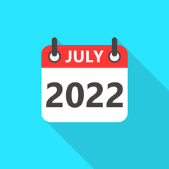 July 2022 Calendar Flat Style Icon Long Shadow. July 2022 Business Calendar Planner Flat Vector Icon. Vector Illustration