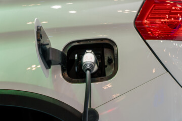 Electric cars charging in  close up.