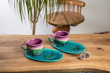 colorful handmade porcelain turkish coffee cups