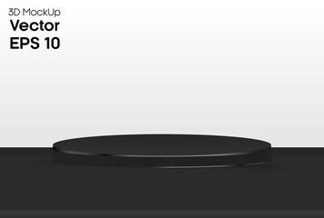 3D Luxury Podium. Abstract minimal scene mockup. Black podium on gray background. Product presentation, show cosmetic product display