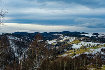 beautiful winter landscapes in the Romanian mountains, Fantanele village area, Sibiu county, Cindrel mountains, Romania