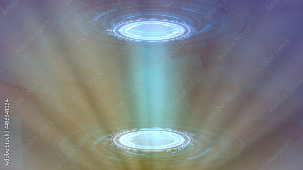 Poster colorful modern background of two ui circles, fashion teleport concept - abstract 3d rendering