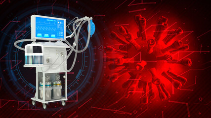 cg medical 3d illustration, ICU medical ventilator with covid