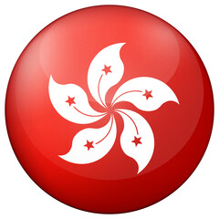 Obraz premium Glass light ball with flag of Hong Kong. Round sphere, template icon. National symbol. Glossy realistic ball, 3D abstract vector illustration highlighted on a white background. Big bubble.
