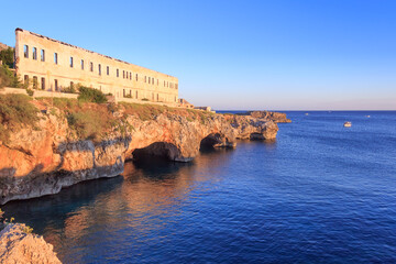 Fototapeta premium Santa maria di Leuca in Apulia (Italy): view of cave marine.They are the first caves leaving the port of town navigating along the Levante route, immediately below the monumental staircase.