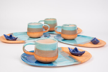 colorful handmade ceramic turkish coffee cups