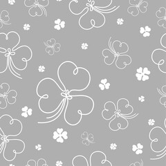 Hand drawn lucky clover seamless pattern, St Patrick's Day background. Vector