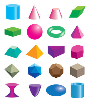 Set of volumetric geometrical colored shapes