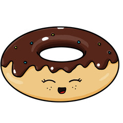 Cartoon Donut Illustration Emoji. Cute sweet cartoon character. Vector illustration isolated on white background
