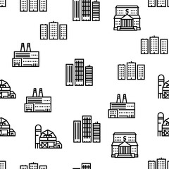 Building Architecture Vector Seamless Pattern Thin Line Illustration