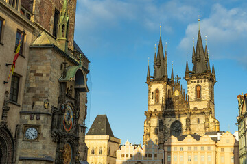 Prague, Tyn Church and Old Town Square. Czech Republic