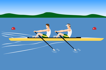 Double scull rowboat team training or competition