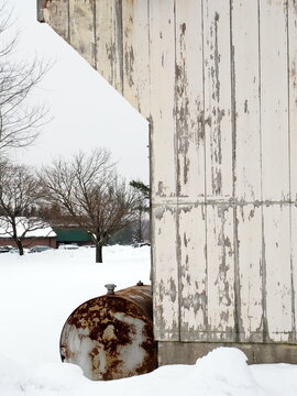 The Building Is Weathered In The Harsh Winter.