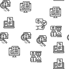 Mortgage Real Estate Vector Seamless Pattern Thin Line Illustration