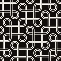 Vector seamless pattern. Geometric monochrome texture. Repeating striped ribbons. Can be used as swatch for illustrator. 