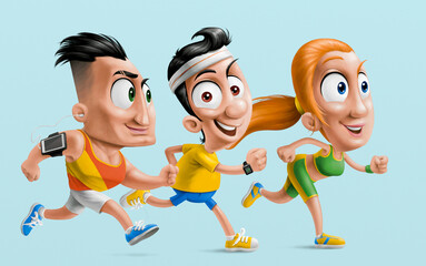 Group of cartoon  runners