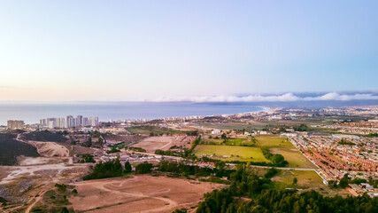Fototapeta premium Aerial shot of the sea avenue towards la serena, coquimbo, chile, drone