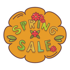 Spring sale floral frame with flowers and leaves. Banner for advetising, business, flyer sale template. Vector illustration.