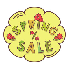 Spring sale floral frame with flowers and leaves. Banner for advetising, business, flyer sale template. Vector illustration.