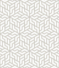 Vector seamless pattern. Modern stylish texture. Repeating geometric background. Striped hexagonal grid. Light beige tileable design. Can be used as swatch for illustrator.