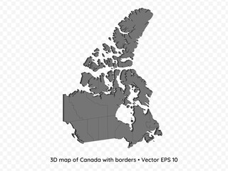 3D map of Canada with borders isolated on transparent background, vector eps illustration