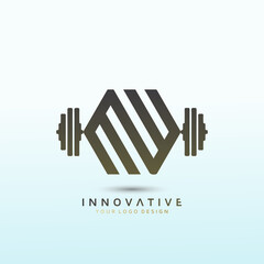 athletic performance training, Fitness logo design. Dumbbell icon Vector logo design template idea.