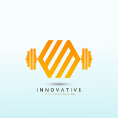 customize nutrition programs Letter WM Fitness Modern Fitness logo design. Dumbbell icon Vector logo design template.