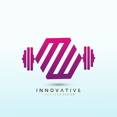 customize nutrition programs Letter MW Fitness Modern Fitness logo design. Dumbbell icon Vector logo design template.