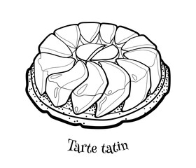 French apple pie tarte tatin. Vector illustration in doodle style.
