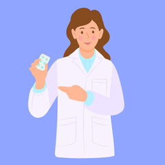Female doctor showing pills in her hand 