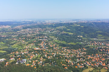 Landscape from Avala Tower near city of Belgrade, Serbia