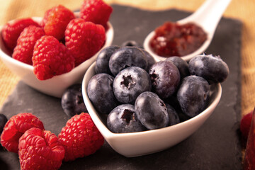 Blueberries and raspberries bowl 
