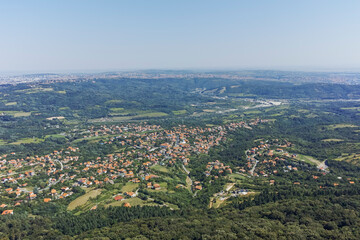 Landscape from Avala Tower near city of Belgrade, Serbia