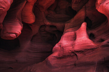 Amazing sandstone formations inside a cave in Coves De Can Riera caves in Torrelles, Barcelona,...