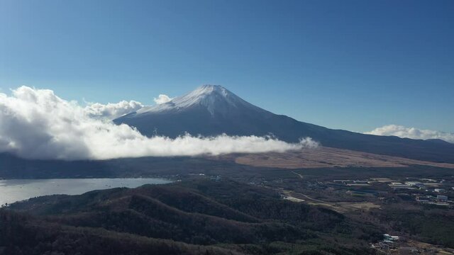 富士山　景色　富士五湖　山中湖　ドローン空撮