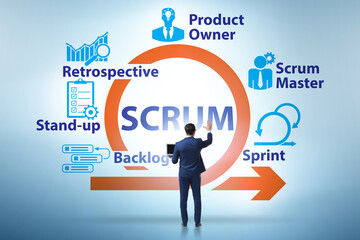 Businessman in SCRUM agile method concept