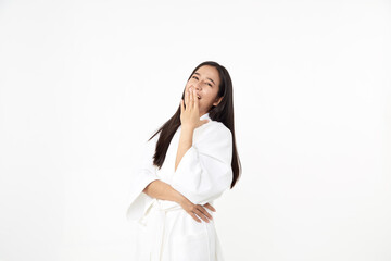 Young Asian woman wearing a bathrobe